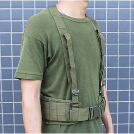 Adjustable MOLLE Soft Padded Tactical Waist Belt with Suspender for Outdoor Duty Green