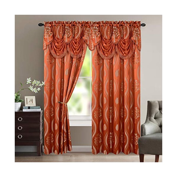 Elegant Comfort Aurora Jacquard Look Curtain Panel Set with Attached