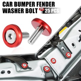 A ABSOPRO Car Bumper Fender Washer Bolt M6x20mm Engine Bay Dress Up Kit Stainless Steel Red (Set of 25)