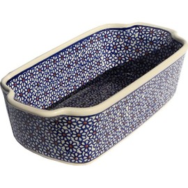 Polish Pottery Loaf Baker with Handles From Zaklady Ceramiczne Boleslawiec #1381-120, Deep: 2.75" Width: 5" Length: 9"