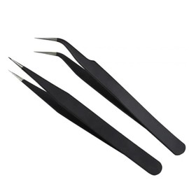 2-Piece Stainless Steel Tweezers Set for Eyelash Extensions and Nail Art - Straight and Curved Tips for Crafting and Makeup