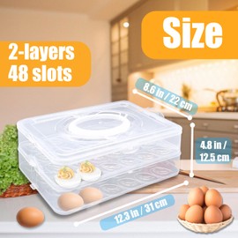2-Layer Deviled Egg Carrier with Lid,Deviled Egg Trays with Handle,Stack Portable Stackable Trays,Clear Devil Egg Cotainer 48 eggs Holders, for Thanksgiving Day, Easter, Holiday,Parties and Kitchen