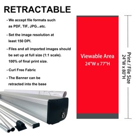 CUSTOM Retractable Banner Stand 24"x80" ….MADE IN USA...UV Printing 1-2 DAY TURNAROUND with CURL-FREE FABRIC, Great for Trade Show and any Event Business Display，Coming with Travel Case and Stand