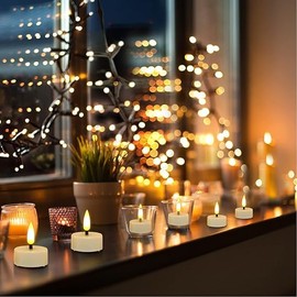 HASANBAY LED Tea Lights,6H Timer, Flickering Flameless Electric Tea Candles, 3D Wick Realistic Votive Led Candles for Festival Decoration, 12PCS Battery Operated LED Tea Light