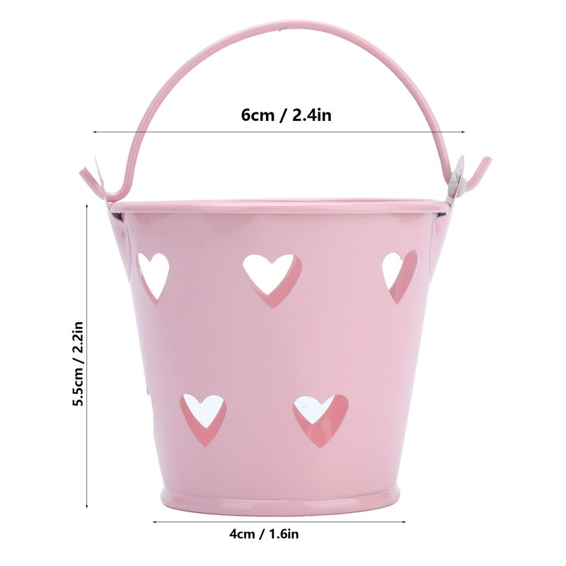 12pcs Mini Metal Bucket Hollow Heart Shaped Bucket with Handle