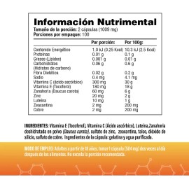 Luteína y Zeaxantina - Complejo con Vitaminas C y E, Zinc, Cobre y Zanahoria - 200 Cápsulas - S&V - Suplemento que ayuda a mantener la Salud Visual