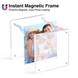 HOUSE DAY Acrylic Picture Frames 4x4, Strong Magnetic Photo Frame, Double Sided Clear Picture Frames with Microfiber Cloth, Frameless Standing Desktop Frame for Home, Office, Events (1 Pack, Gift Ready)