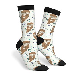 JKJOJIA Otter Cute Cartoon Novelty Socks For Men Women, Funny Crazy Crew Socks Casual Dress Socks Gifts
