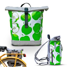 Ikuri Bicycle Bag / Backpack Combination Bicycle Backpack Made of Oilcloth for Pannier Rack Pannier Bag Waterproof for Women, Manzanas Green