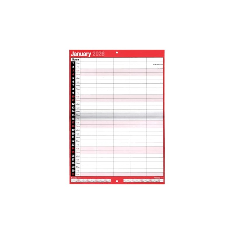 2026 Monthly Planner Calendar 5 Columns Month to View for
