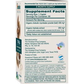 Himalaya Organic Triphala, 90 Day Supply - Digestive Health Supplement for Colon Cleanse & Occasional Bloating and Constipation Relief - USDA Organic, Vegan, Non-GMO, Gluten Free, 688 mg, 90 Caplets