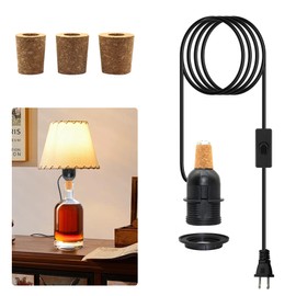 Lamp Kits Do it Yourself, DIY Bottle Lamp Kit, 240cm Black Bottle Lamp Adaptor Kit, E26 Wine Bottle Lights, Lamp Fittings Kit for Table Lamp, E27 Lamp Holder,Includes 3 Sizes of Stoppers,No Drilling
