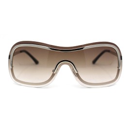 Retro Rimless Oversized Racer Metal Frame Shield Sunglasses Silver - Brown