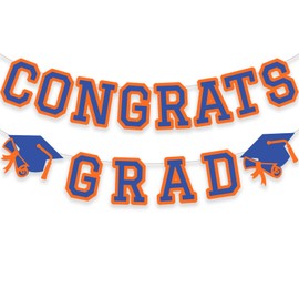 Congrats Grad Banner Graduation Party Banner Decoration Hanging Garland High School College Backdrop Supplies Blue Orange
