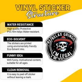 (3 Pcs) Relax Gringo I'm Legal Sticker – Funny Mexican Immigrant Humor Vinyl Decal for Hard Hat, Laptop, Water Bottle, Car Bumper, and More – Waterproof, Die-Cut 3"x3"