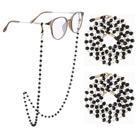 SUPERFINDINGS 2Pcs Eyeglasses Chains Eye Glasses Holders Around Neck Black Sunglass Holder Strap Face Mask Chains Eye Glasses String Holder with Silicone Loop Ends for Women Men,77.5cm