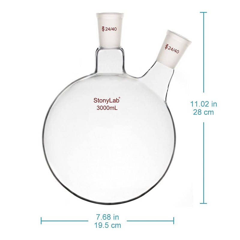 StonyLab Glass 2 Neck Round Bottom Flask RBF, with 24/40