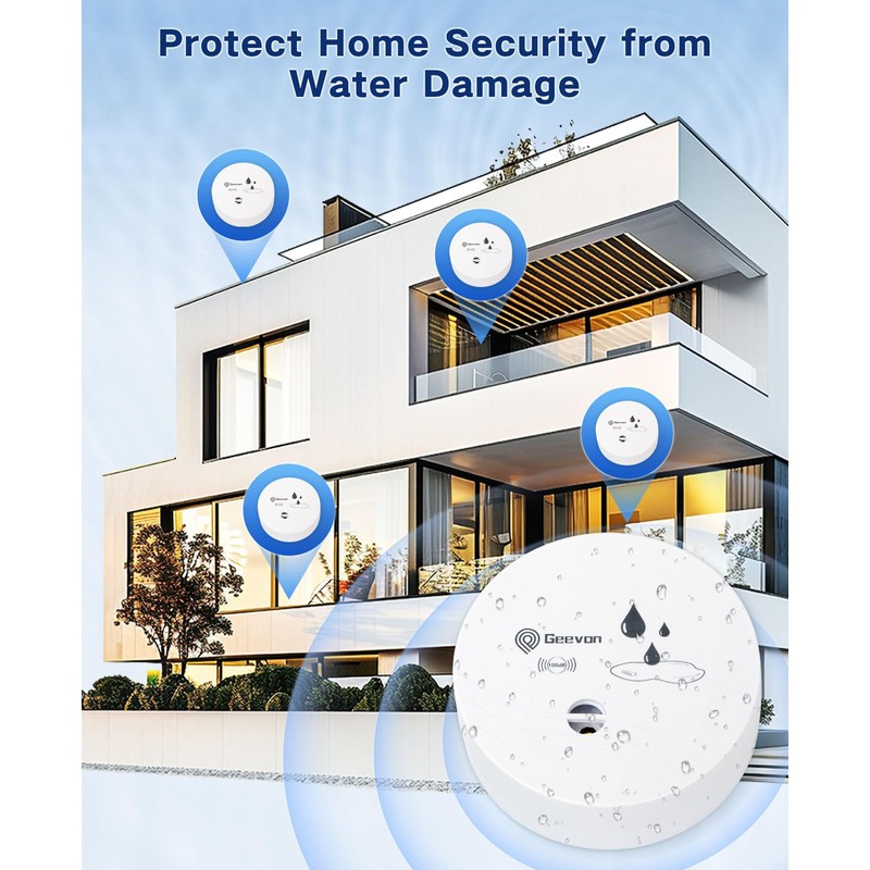Geevon 4 Pack Water Leak Detectors, 100dB Water Sensor Alarms