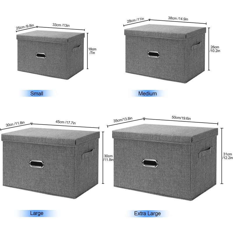 Valease Large Linen Fabric Foldable Storage Bins with Removable Lid