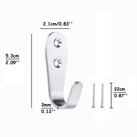 Mokife Pack of 8 Wall Hooks Stainless Steel Matt Silver Coat Hooks Brushed Metal Coat Hooks Wall Mounted 3 mm Thick Strong All-Purpose Hooks with Screws