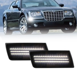 KEEGTBOX Smoked White LED Side Marker Lights Compatible with Chrysler 300 300C Sedan Base Touring SRT8 Limited 2005-2014 Front Side Indicator Lamps 2PCS (White Light)