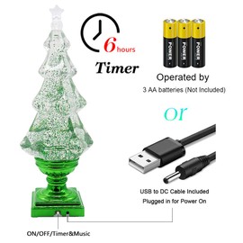 Eldnacele Musical 14" Light-up Christmas Tree Snow Globe Water Glittering Tree Clear Acrylic with USB Line and 6 Hours Timer for Home Decoration