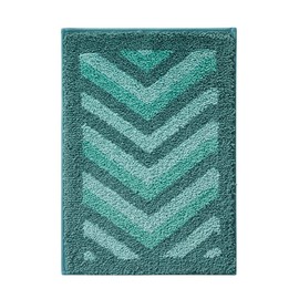 Hearth & Harbor Bathroom Rugs, Shaggy Plush Bath Mat, Ultra Soft Non Slip Backing Rubber, Chevron Design Bath Rug, Green, 17 x 24 Inch