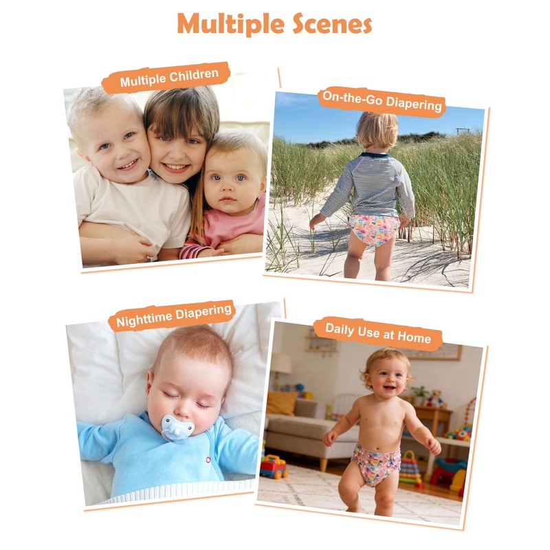 Reusable Cloth Diapers 6 Pack with 6 Inserts & Wet