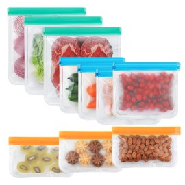 SHUCHUANG Reusable Freezer Bags with BPA Free,Dishwasher Safe&Extra Thick Leakproof Silicone Food Storage Sets,10pcs Reusable Bags Silicone-3Gallon+4Sandwich+3Snack Bags
