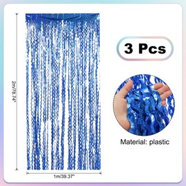 PATIKIL 3 Pack Party Backdrop Decoration, 1mx2m Tinsel Streamer Foil Fringe Curtain Streamers for Parties Backdrop Decoration Christmas Wedding Birthday Photo Booth, Blue