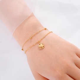 SIPURIS Good Luck Four Leaf Clover Bracelet Irish Shamrock Shape Lucky Charm Bangle Shamrock Heart Arm Ring Amulet Jewelry (Gold/2 link)