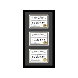 CreativePF [14x30bk-b] Black Vertical 8x10 Triple Diploma Frame with 3 Opening Black Matting | Holds 3 8x10 inch Documents with Installed Wall Hanger