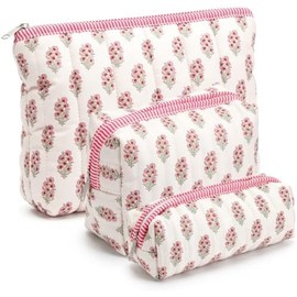 Cosmetic Bag Organizer Travel, Compact Lightweight Accessory for Travel and Daily Use - Meanplan 3 Rose Block Print