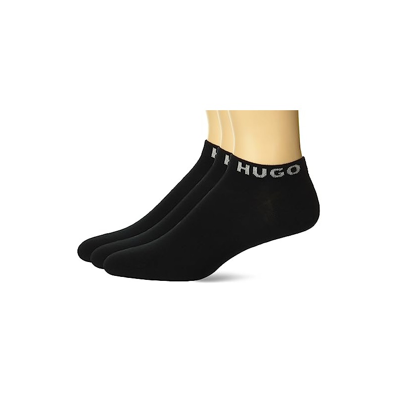 HUGO Mens 3-Pack Solid Cotton Ankle Socks, Black Soil, 3-9