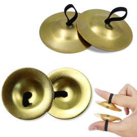 2 Pairs of Brass Finger Cymbals, Finger Cymbals Musical Instrument Hand Cymbal with Elastic Band, Belly Dance Finger Brass Musical Instrument Rhythm Maker for Dancers Ball Party