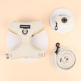 Luxury Teddy Material Adjustable Dog Harness, Lead and Poop Bag Set, Multiple Sizes (Extra Small)