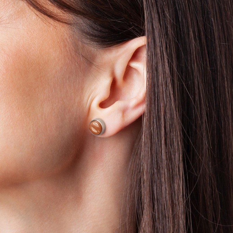 Kleine Ohrstecker silber mit Stein • Braune Ohrringe für Damen