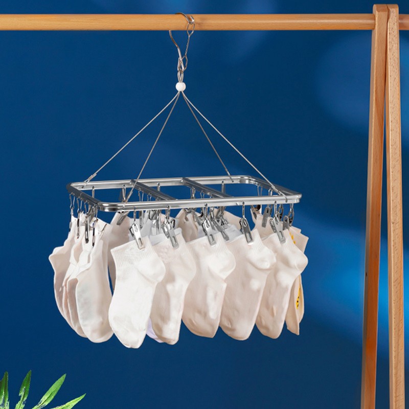 Multifunction Aluminum Alloy Laundry Drying Rack with 26 Clips for