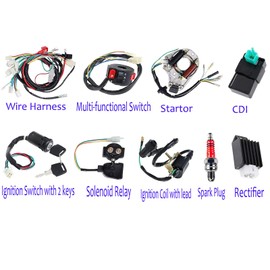 Complete Wiring Harness Kit ATV Wire Harness for Taotao Chinese 4 Wheeler 50cc 70cc 110cc 125cc Pit Quad Dirt Bike Parts with Electrics Stator Coil CDI Solenoid Relay by BOOTOP PIN