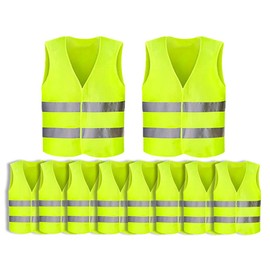 Anlisng High Visibility Vest, 10 Pieces Yellow Reflective Safety Vest, 360 Degree Reflective Stripes Vest, Car Reflective Vest, Neon Yellow Reflective Vest, for Drivers, Workers, Adults