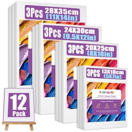 PUOPOSTY 12 Value Pack Stretched Canvases for Painting, Multi-Size (5x7, 8x10, 9.5x12, 11x14 in), 100% Cotton Blank Canvases, Acid-Free for Oil,Acrylic Paint, for Beginners & Pros, Kids & Artists