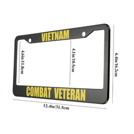 oFloral Vietnam Combat Veteran Aluminum Alloy License Plate Frame Yellow Color Applicable to US Standard Car Metal Car Tag Frame Black Funny Front License Plate Holder for Women Men(1 Pack)