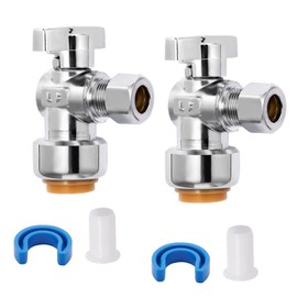 Pronese 2Pack LF Premium Brass 1/2Inch Push to Connect x 1/4" Compression OD Straight Stop Valve,1/4 Turn for Pex,Copper,CPVC,PE-RT,HDPE