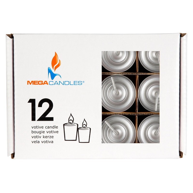 Mega Candles 12 pcs Unscented Silver Votive Candles, Hand Poured