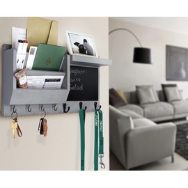 Ziivita Key Holder for Wall - Mail Holder Organizer Wall Mount with Shelf - Hanging Key Rack Hanger with Hooks Decorative for Home Letter Dog Leash Entryway Decor