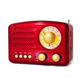 Retro Portable AM/FM Vintage Radio with Bluetooth, Transistor Radio Receiver, Rechargeable Battery, Support TF Card, AUX, USB, MP3 Player for Elder (Red)