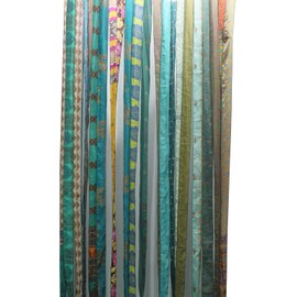 Mango Gifts Old Silk Sari Ribbon Doorway Curtain Rod Pocket, Green Colour Bohemian Home Décor