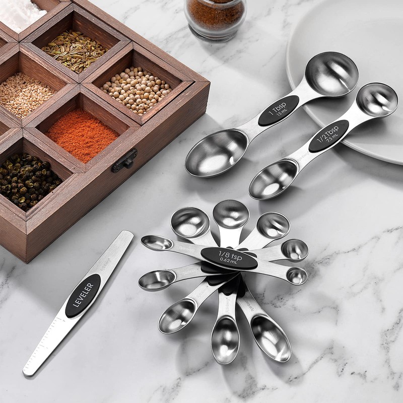 Rainberg Magnetic Measuring Spoon Set of 8 Stainless Steel Metal