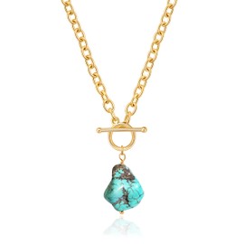 Aobei Pearl Large Irregular Turquoise Pendant Necklace Dainty 18K Gold Chunky Oval Link Chain with OT Toggle Lariat Y Necklace for Women 20"