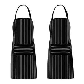 Black Stripe Apron, 2 Pcs Unisex Adjustable Cotton Linen Cooking Kitchen Apron with 2 Pockets Use for Kichen Cooking, Baking, Home, Prevent Food Splash